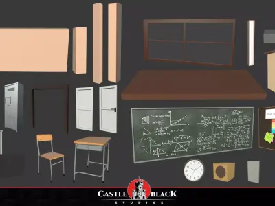Classroom Asset Pack Low-poly 3D model