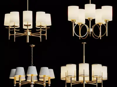 Wide Antique Brass Chandelier 3D model purchase