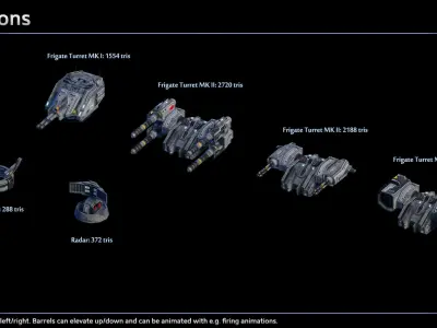 Spaceship Frigate Predator Low-poly 3D model