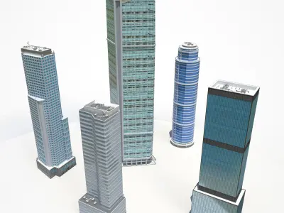 High Rise City Building BUNDLE Low-poly 3D model