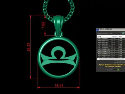 Circle Libra Light Gold Pendant Version 6 3D print model