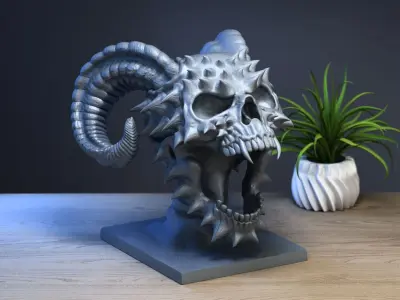 Skull dragon horns scream Headphone Stand Cyborg Headset Stand 3D print model