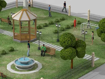 Urban Park with children games Low-poly 3D model