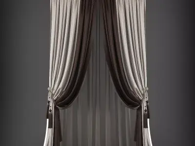 Curtain 3D with drapes Low-poly 3D model