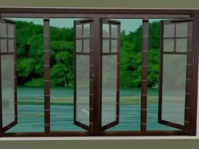 OPENABLE WOODEN WINDOW WITH TRANSPARENT MIRROR  3D model