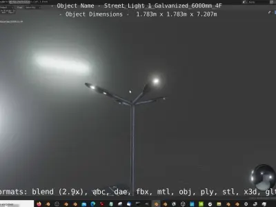 Street Light 1 Galvanized 6000mm 4F Low-poly 3D model