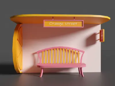 Bus stop Orange street Low-poly 3D model