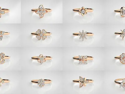 114 Flower Ultra light wt minimalist Women Ring 3dm stl renders  3D Model Pack