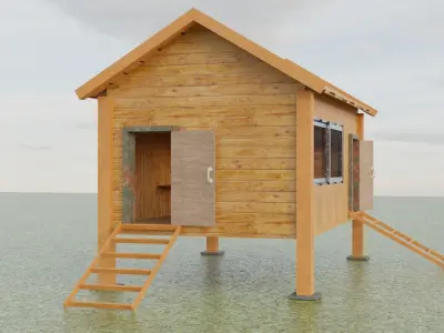 Chickenhouse wooden house with roof Low-poly 3D model