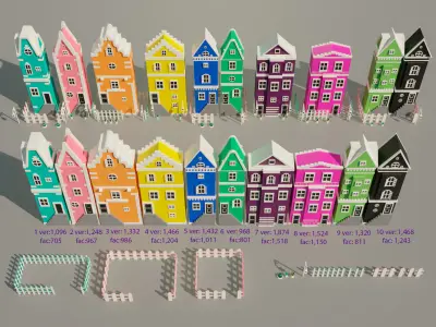 10 Amsterdam old houses Low-poly 3D model