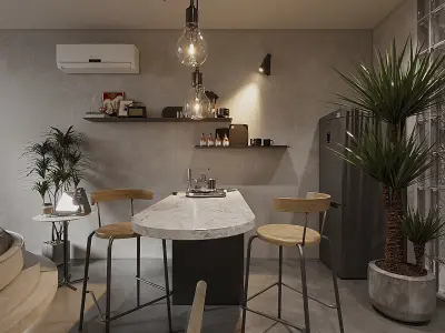 1 bed Hotel Cement Glass Wall 3D model