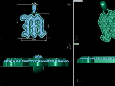 Tattoo fonts M alphabet pendent 3D print model