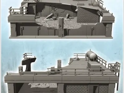 Industrial garage with rooftop annex and long antenna destroyed  3D print model