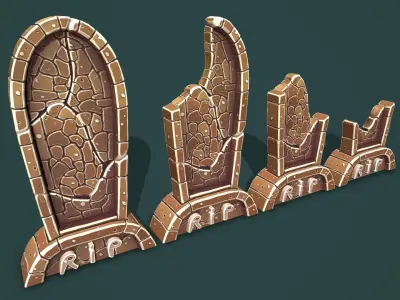 Fantasy gravestone rounded Low-poly 3D model