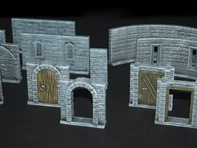Modular Castlewall Collection for Tabletop Gaming 3D print model