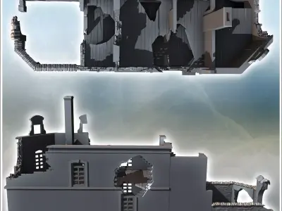 Corner building in ruins with a large chimney stack 14 - Modern  3D print model