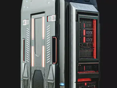 Sci-FI Server Low-poly 3D model