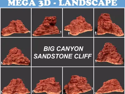 Low poly Big Canyon Sandstone Cliff Collection 210323 Low-poly 3D model