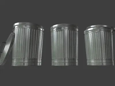 Metal Trash Can Low-poly 3D model