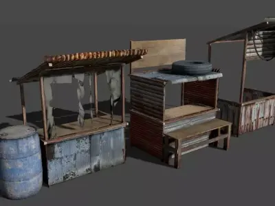 Shanty kiosk pack Low-poly 3D model
