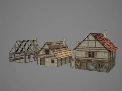 Bakery medieval houses Low-poly 3D model