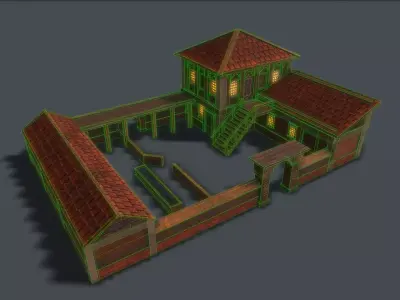 Medieval Cow Farm Low-poly 3D model