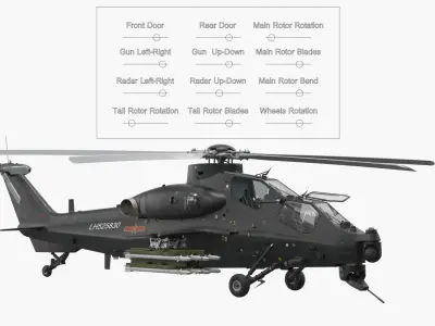  Changhe Attack Helicopter Z-10 with Rocket Loadout Black Rigged 