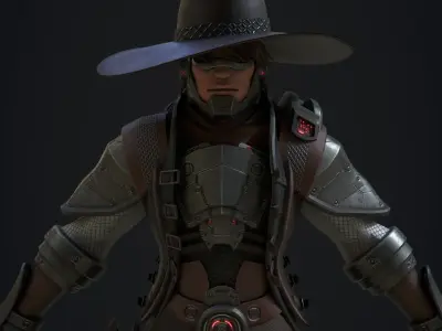 Cowboy character in outfit Low-poly 3D model