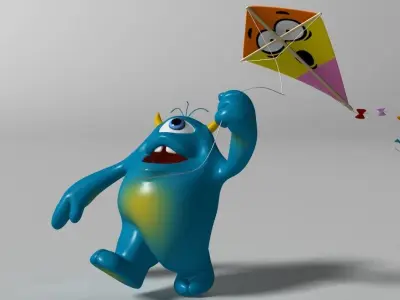 Cartoon Blue Monster Rigged Low-poly 3D model