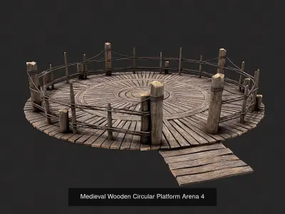 Medieval Wooden Circular Platform Arena PBR Collection 3D Model Pack