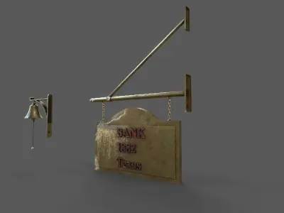 OLD BANK SIGN AND BELL 3D MODEL Low-poly 3D model
