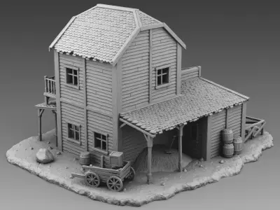 Stable house in desert 3D print model