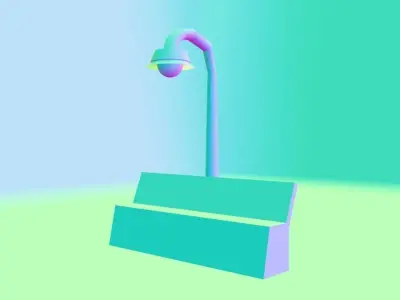 Lampposts and benches Low-poly 3D model