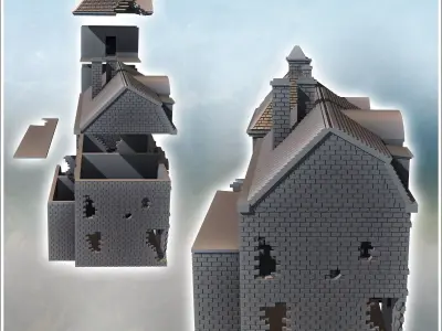 Set of Two Ruined Norman Village Buildings 3 - World War Two Sec 3D print model