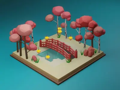 Isometric Garden Low-poly 3D model Low-poly 3D model