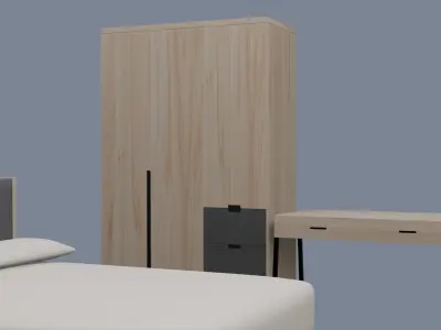 A Twin Bed Room - Light Wood 3D model