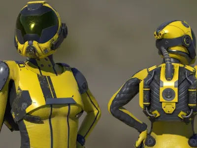 FX01 Female Space Suit Yellow LITE VERSION Low-poly 3D model