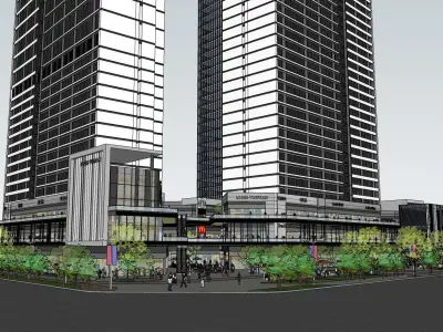 modern highrise with shops on podium  sketchup 3d model 3D model