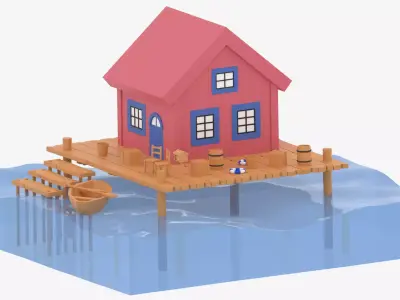 Cartoon Stilt Sea House 3D model