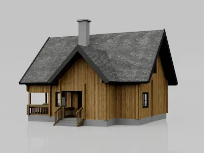 Wooden Cabin Exterior 3D Model Rustic House Chalet Low-poly 3D model
