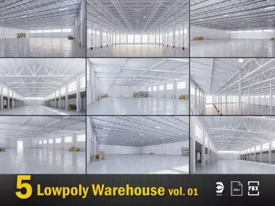 5 Low Poly Warehouse Collection vol 01 3D Model Pack