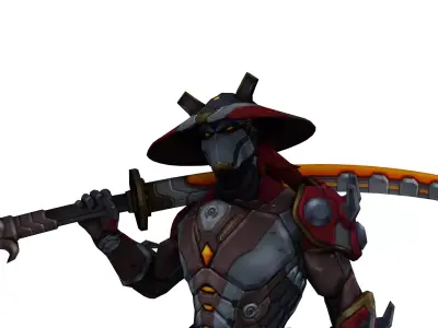 Cyber Samurai Warrior 3D Character with Neon Katana Low-poly 3D model