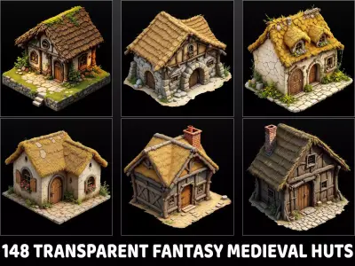 148 Transparent Fantasy Medieval Huts Game Assets Texture