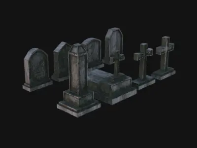 Tombstone set Low-poly 3D model