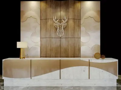 Reception cabinet with doors and drawers 3D model