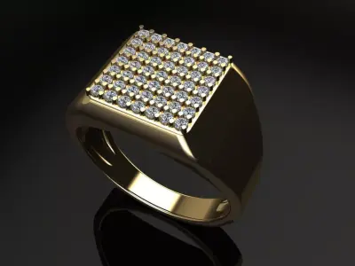 Square Signet Diamond Cluster Ring Band Mix Size 3D print model
