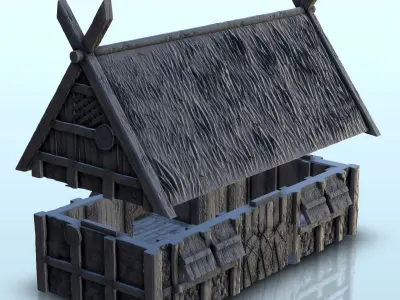 Viking building with large thatched roof and roof window 8 3D print model