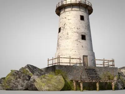 Old Rocky Lighthouse Low-poly 3D model