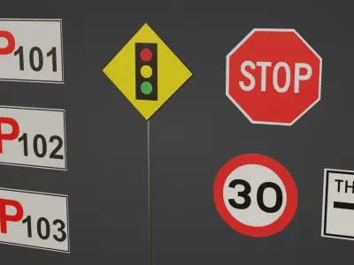 Signs and Road Signs Low-poly 3D model