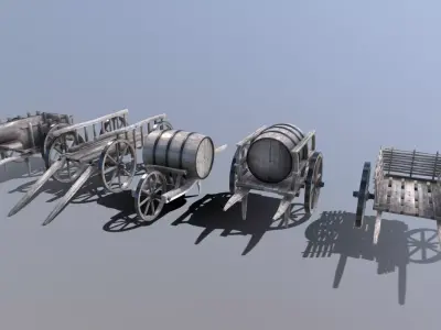 Medieval Cart Pack Low-poly 3D model